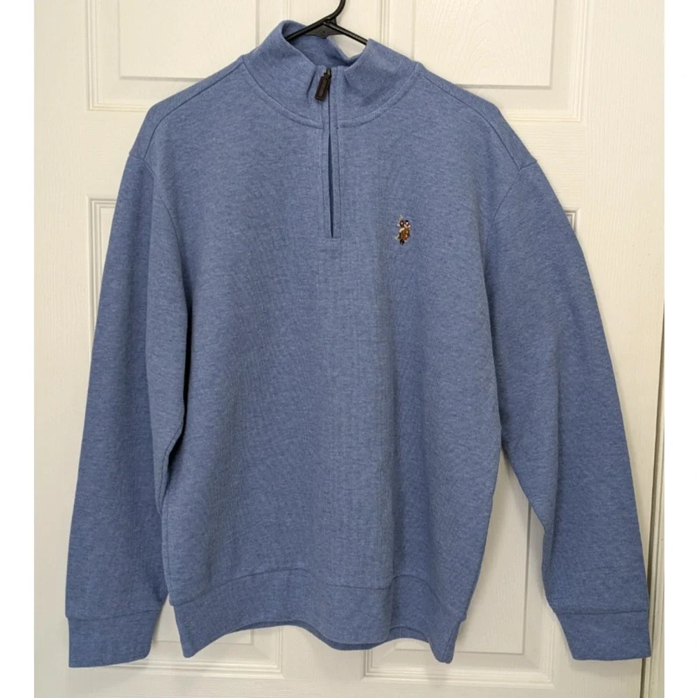 Men's US Polo Assn 1/4 Zip Pullover Blue Large Long Sleeve Sweater - Picture 2 of 10
